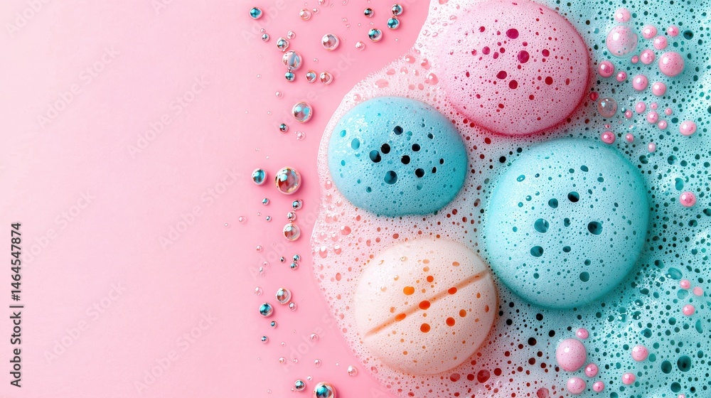 Poster colorful soap bubbles floating in the air against a soft background creating a playful and fun atmos