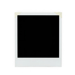 Blank polaroid frame with adhesive tape isolated on white background