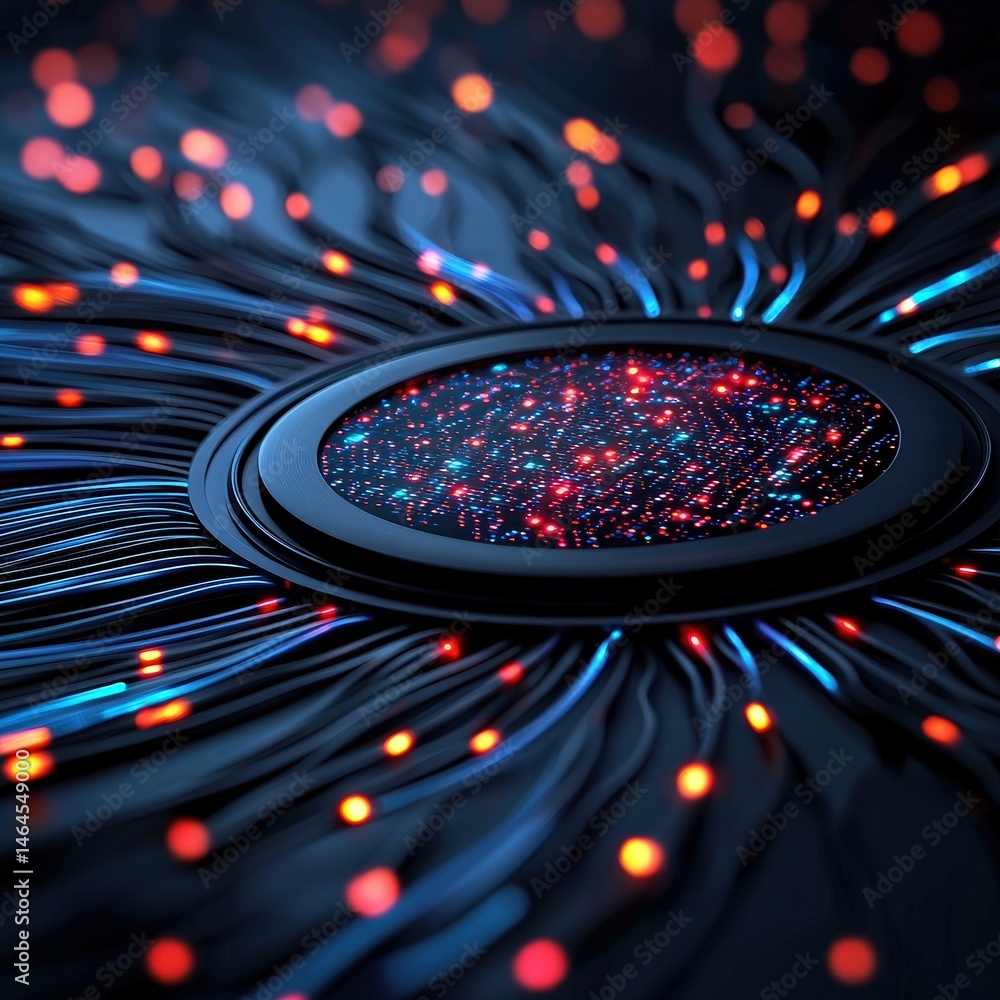 Poster a black disk surrounded by colorful lights creating a stunning visual display of illumination