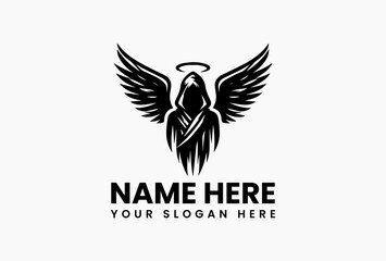 Stylized Winged Woman Vector Graphic. Serene Angelic Vector Logo Design