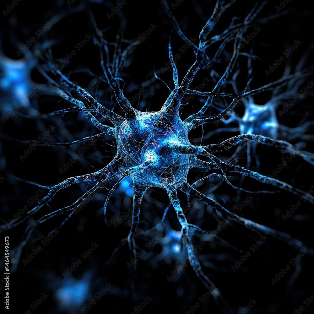 Poster detailed close-up of neurons and their connections illustrating the complexity of nervous system