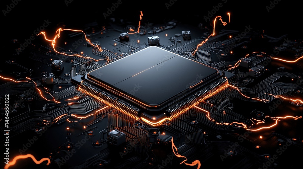 Poster detailed close-up of a computer processor showcasing intricate circuitry and advanced technology