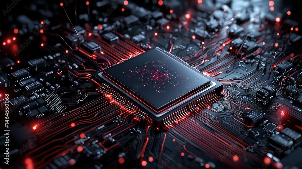 Poster close-up of a computer chip displaying advanced technology and intricate circuitry in detail