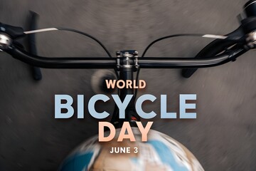World Bicycle Day poster with bicycle handlebars and globe