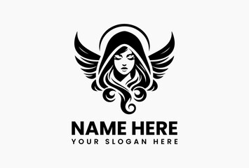 Fototapeta premium Stylized Winged Woman Vector Graphic. Serene Angelic Vector Logo Design