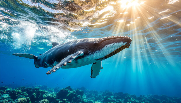 Whale, diving, orcha whale, deep ocean