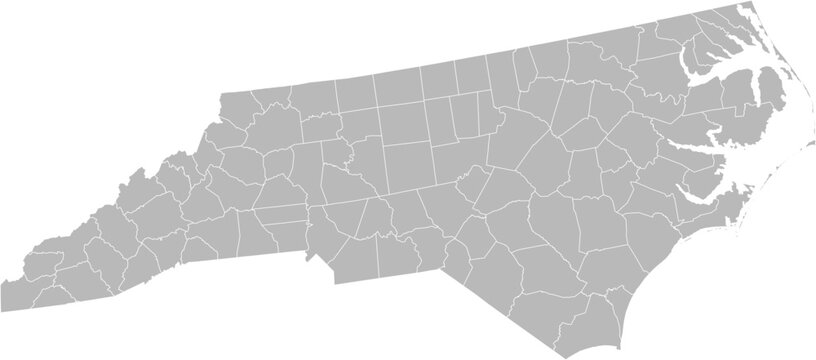 North Carolina vector map with county boundaries (Albers equal area conic projection, PPT-compatible & fully editable)