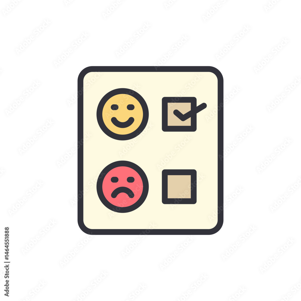 Poster feedback form with positive and negative emotions with assessment tick marks