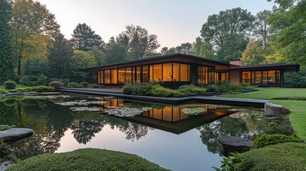 Fototapeta premium Modern zen house with reflecting pool