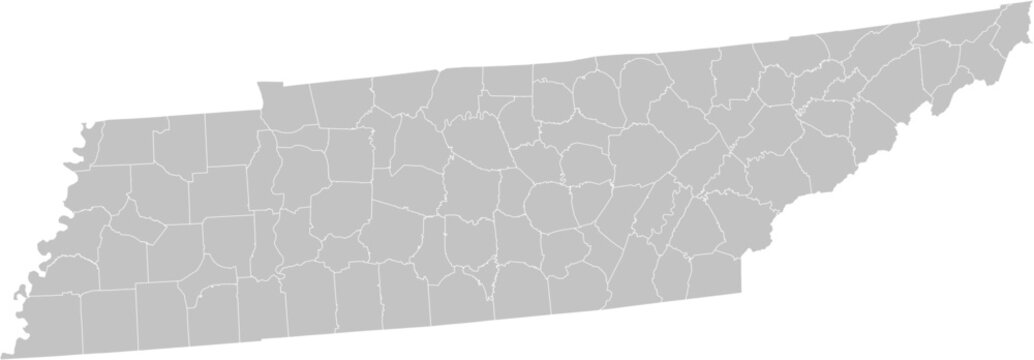 Tennessee vector map with county boundaries (Albers equal area conic projection, PPT-compatible & fully editable)
