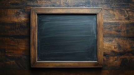 Classic chalkboard affixed to wooden wall for education-themed slide with rustic background feel