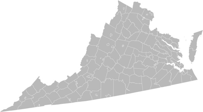 Virginia vector map with county boundaries (Albers equal area conic projection, PPT-compatible & fully editable)
