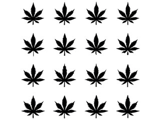 Set of Dark Green black Cannabis Leaves Icons marijuana, cannabis, marijuana, leaf, leaves, green, dark green, black, silhouette, icon, icons, set, graphic, design, Black Silhouette Cannabis Leaves.