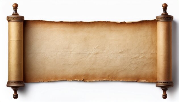 empty old open parchment scroll horizontal antique paper banner isolated on white background