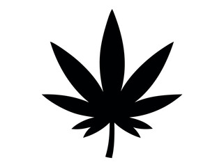 Silhouette of a Cannabis Leaf, marijuana leaf vector black illustration, silhouette of a cannabis leaf against a pure white background. leaf, silhouette, black and white, simple, graphic, icon, logo, 
