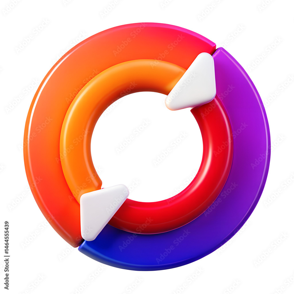 Poster a vibrant high quality 3d rendering icon of a cycle and repeat sign illustrating a circular flow