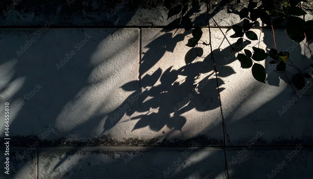 Aufkleber shadowy leaves cast on a textured wall, creating an abstract pattern of light and dark. ideal for ba