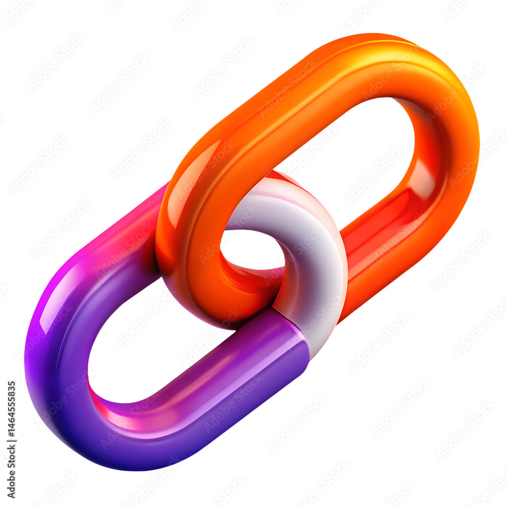 Poster abstract illustration of a vibrant gradient colored 3d rendering icon of linked chains symbol repres