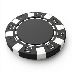 Black casino chip isolated on white background for gambling, poker, and betting concepts.