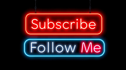 Subscribe button Neon Signboard Vector. Follow Me neon sign, design template, modern trend design, night neon signboard, night bright advertising, light banner, light art. Vector illustration