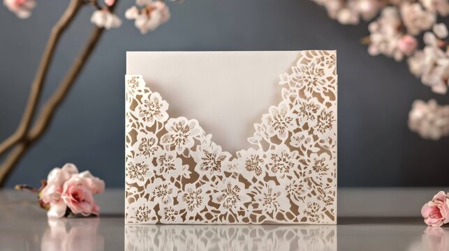 Elegant Floral Laser-Cut Wedding Invitation Card