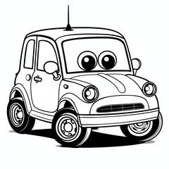 Cute cartoon car coloring page illustration for kids