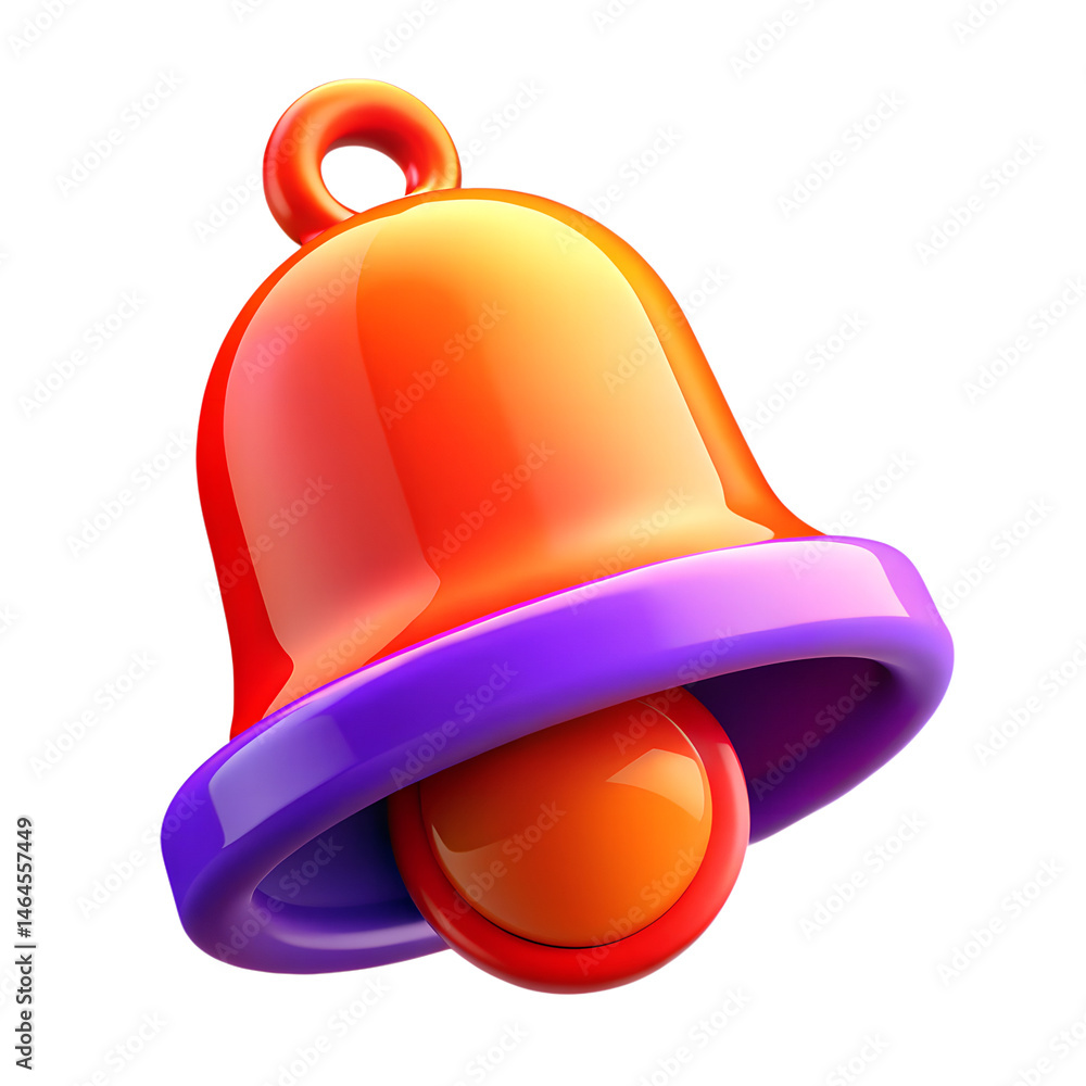 Poster vivid and vibrant high quality 3d rendering icon of a notification bell with a glossy and eye-catchi