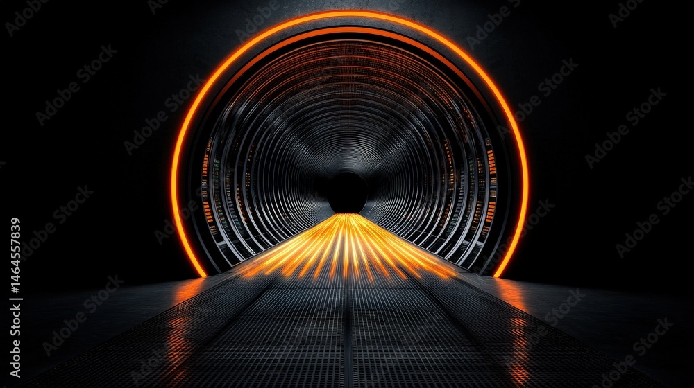 Poster illuminated tunnel with bright lights casting shadows and creating a unique visual experience