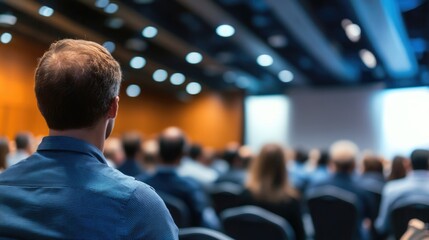 Fototapeta premium Attentive Audience at Conference, Back of Head View, Business Meeting