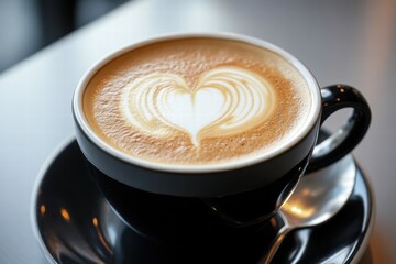 Latte with detailed heart shape in foam
