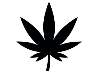 Silhouette of a Cannabis Leaf, marijuana leaf vector black illustration, silhouette of a cannabis leaf against a pure white background. leaf, silhouette, black and white, simple, graphic, icon, logo, 