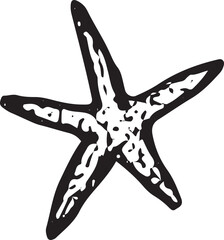 A hand-drawn black-and-white illustration of a starfish. Ideal for beach designs, marine decor, or summer-themed graphics
