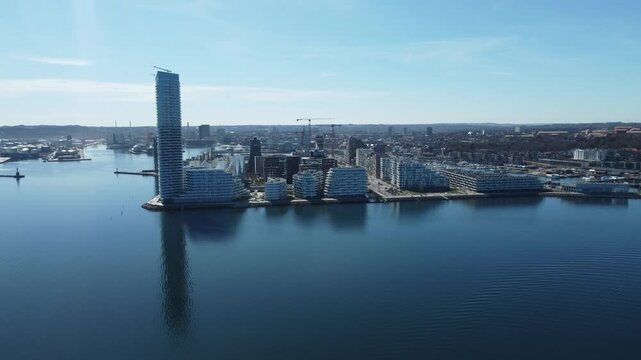 Aarhus oe with the Lighthouse and Aarhus harbour entrance.