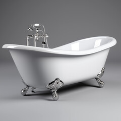 White Clawfoot Bathtub with Chrome Faucet  3D Render