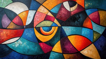 Fototapeta premium A vibrant Cubist composition with angular patterns and a harmonious blend of vivid hues 