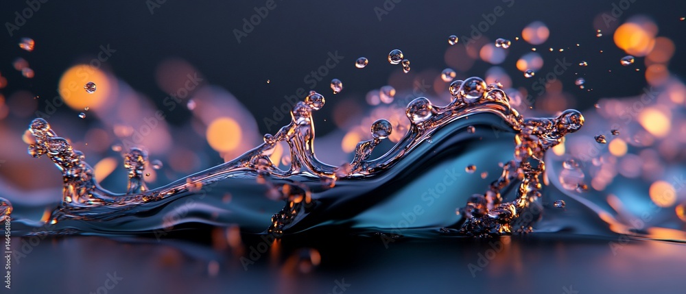 Aufkleber close-up water splash with intricate details; droplets and bokeh effect. evokes dynamism