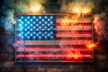 Vintage Diner Style Neon Sign of an American Flag