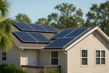 Fototapeta premium Solar Panels on a Residential House Roof