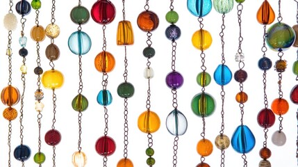 Bohemian glass bead curtain isolated on white background. 