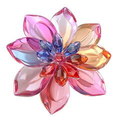 A vibrant crystal flower design with colorful petals and a jewel-like center