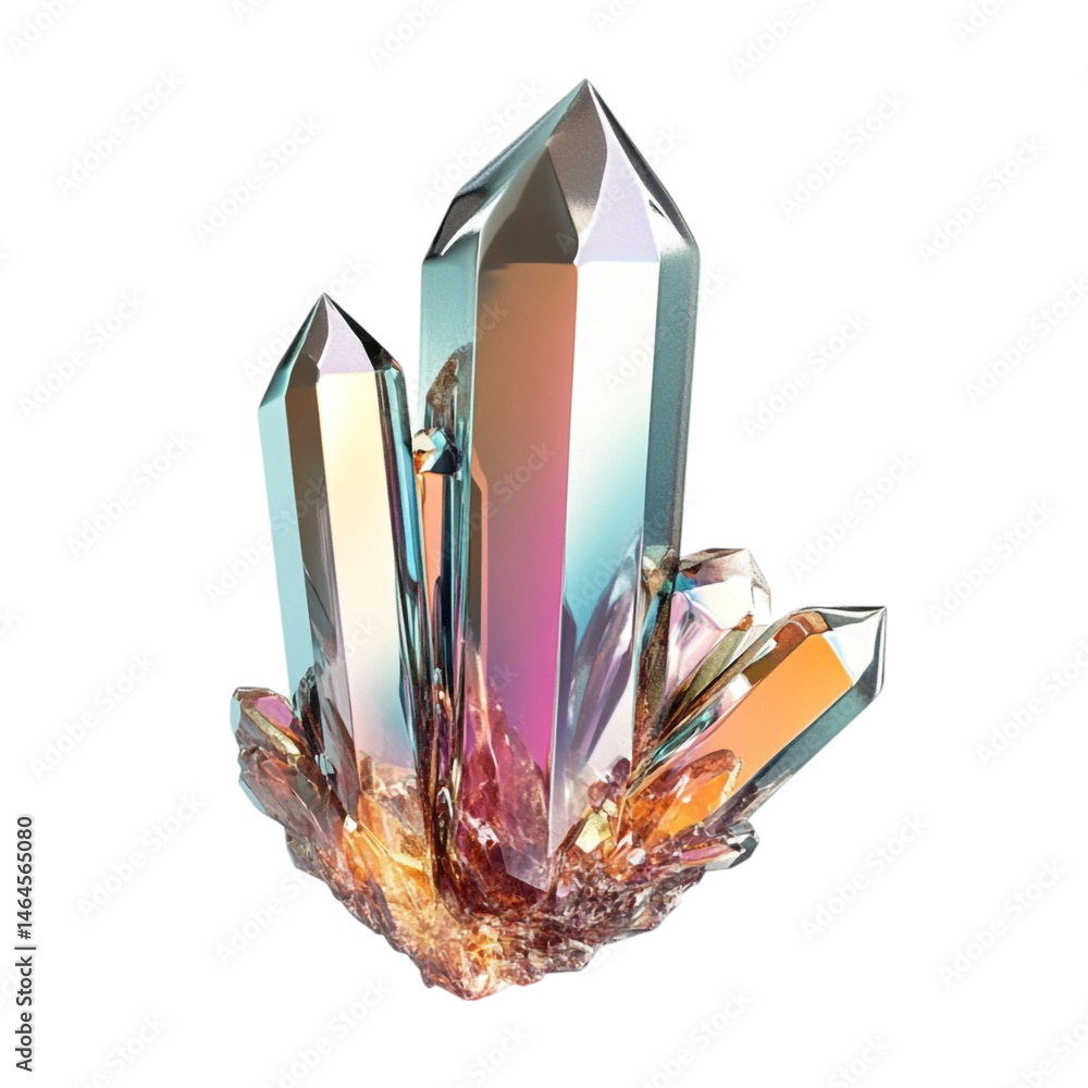 Poster iridescent crystal cluster a vibrant gemstone formation with sharp points and a colorful glow