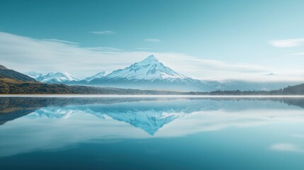 Serene mountain peak reflected in tranquil lake waters.