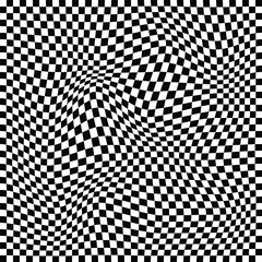 Wavy checkered pattern, Optical illusion wavy checkerboard icon pattern, distorted grid wavy checkerboard, psychedelic wavy checkerboard icon design