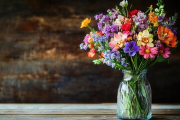 Floral arrangement with pink and purple flowers