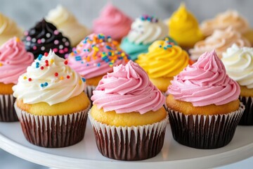 Decorated cupcakes with sprinkles and cream