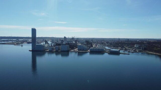 Aarhus oe with the Lighthouse and Aarhus harbour entrance.