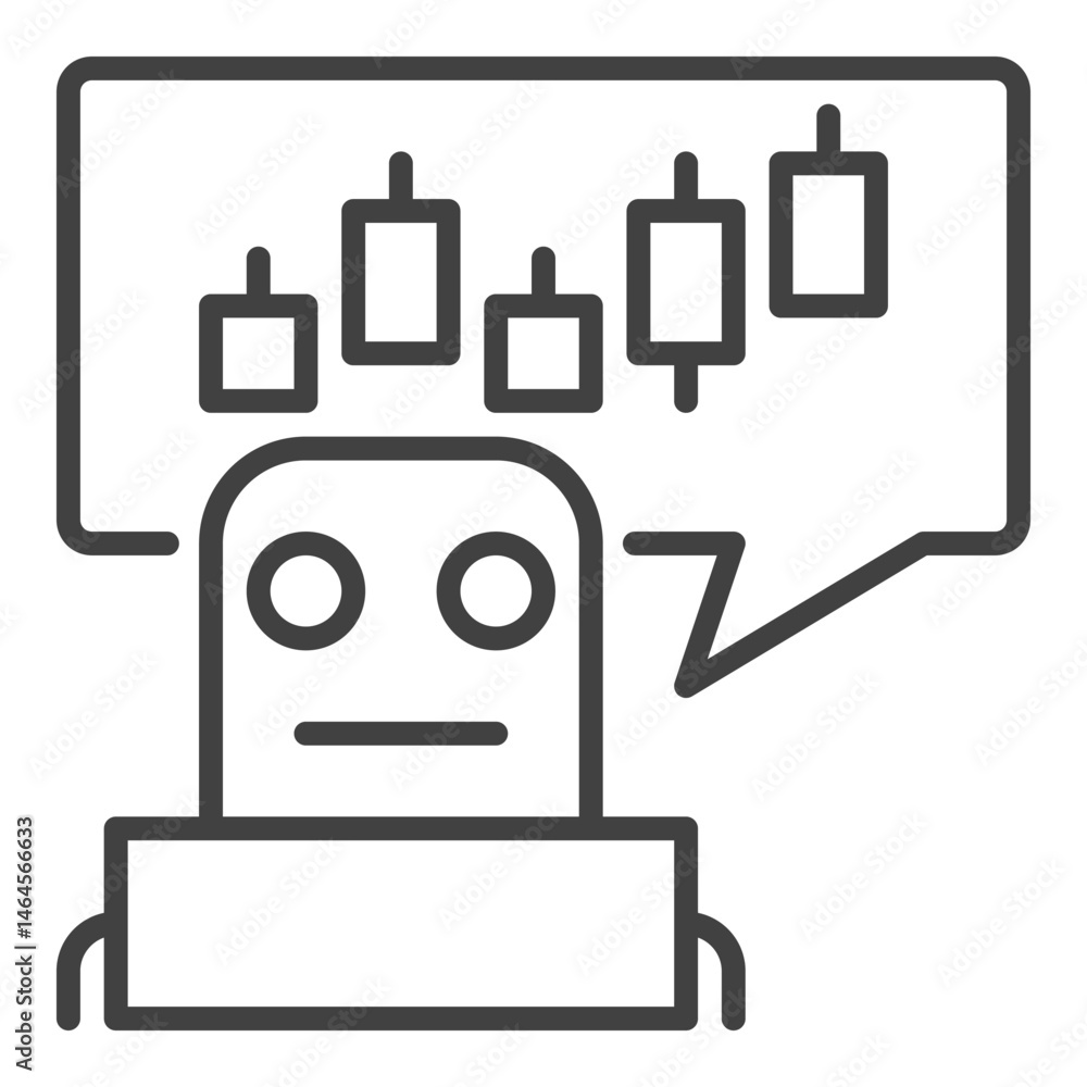 Poster ai trading bot vector candlestick chart with robot icon or sign in thin line style