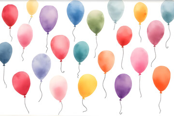 Watercolor painting of balloons in many colors as a pattern