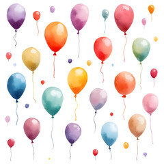 Watercolor painting of balloons in many colors as a pattern