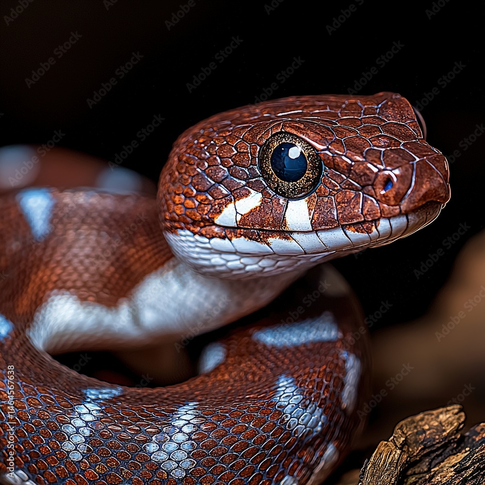 Poster close-up of a beautiful snake displaying intricate patterns and colors on its scaly surface